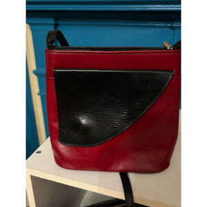 Vera Pelle Leather Crossbody Bag Small Red Black